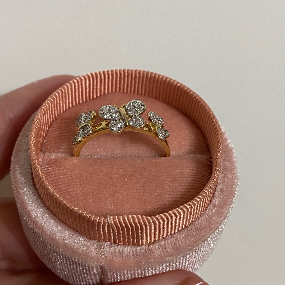 14k Solid Yellow Gold 3 Butterfly Ring Size 8.25 - Picture 4 of 11
